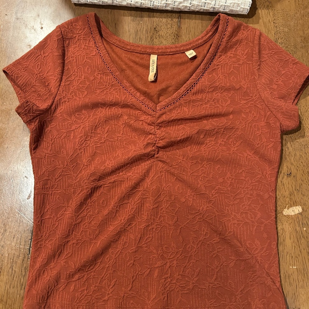Shyanne Rust V-Neck Ruched top - Picture 2 of 5